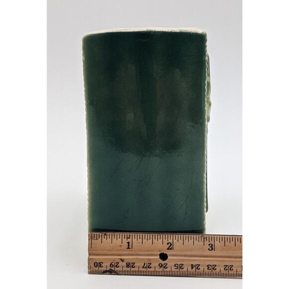 Vintage Royal Copley Pottery Vase Leaping Deer Relief Green Mid Century - Picture 3 of 7